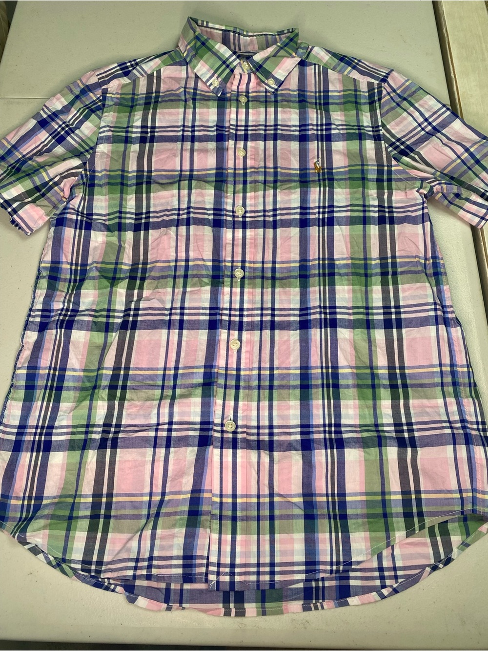 Ralph Lauren Pink, Green & Blue Plaid Short-Sleeve Button-Down